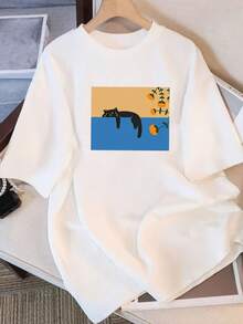 Vintage 100% Cotton T-Shirts, Pure Cotton T-Shirts For Women, Short Sleeve, Unique Printed Design, Summer Style 2026, Loose Fit, Half Sleeve, Slimming Tops For Students, 100% Cotton Short Sleeve T-Shirts For Women. - 白色 - 查看 1
