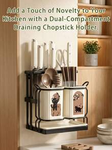 A Kitchen Cutlery And Utensil Organizer Featuring A Punch-Free, Integrated Design With Built-In Drainage And Dual Compartments For Chopsticks And Spoons. This Multifunctional Drying Rack Is Specifically Designed To Store Knives, Forks, Spoons, And Various Small Kitchen Tools. A Space-Saving, Non-Slip, And Stable Countertop Organizer That Is Easy To Clean-Making It A Practical Accessory For Organizing And Tidying Up Your Home Kitchen Countertops. - Multicolor - View 5
