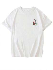 New Women's Summer T-Shirt, Wine Red, With Illustration Print, Round Neck, Short Sleeve, Casual, Versatile And Fashionable, White - 白色 2 - 查看 4