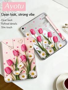 Ayotu 郁金香和雏菊平板电脑保护套，适用于 iPad Air 8 (M4) 2026 (11/13 英寸)、Air 11 英寸 M3 2025/M2 2024、Air 第五代 2022、(A16) 11 英寸第十一代 2025、Galaxy Tab、Kindle Paperwhite 第十二代 2024。透明背板，时尚图案保护套，支持自动休眠/唤醒功能，气囊保护，适合作为礼物和办公用品。 - 彩色 - 查看 2