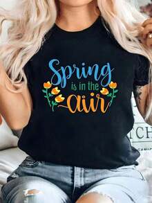Short-Sleeved T-Shirt With Round Neck, Loose Fit, Casual Texture, With 'H' (Initial) Print, Lightweight, Comfortable For All Seasons, For Daily Use, Holidays, Urban Style, Unisex Basic T-Shirt. - 黑色 - View 6