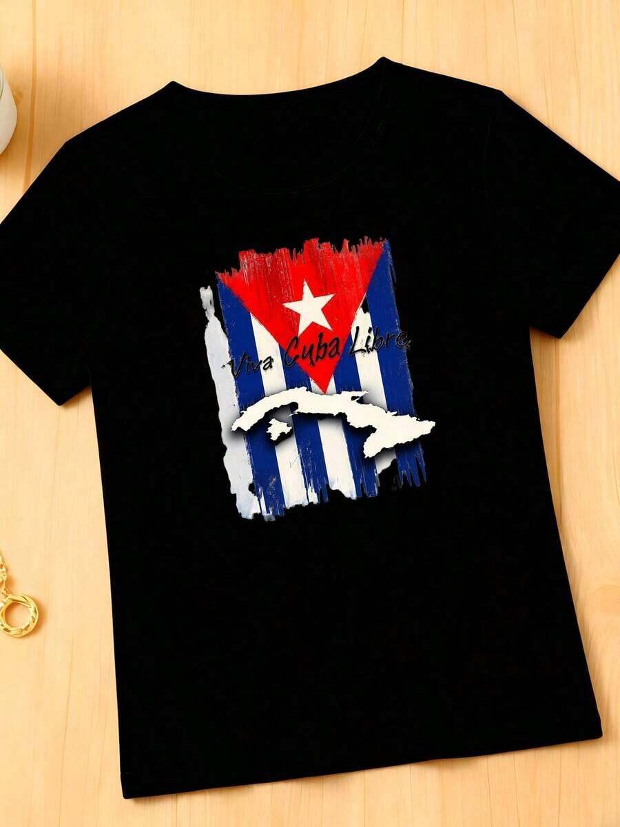 Camiseta con Bandera para el Mes de la Herencia Hispana Cubana --4 camisetas de mujer - Negro 2 - Ver 1