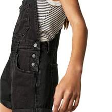 Denim Overalls Mini Dress For Women High Stretchy Adjustable Strap Jean Short Dress With Pockets, Solid Color/Camouflage/4th Of July USA Flag Print Sleeveless Suspender Dress - F130-Đen - Xem 5