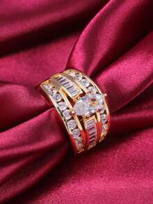 Ensemble de bagues de luxe pour femmes en or, bague de déclaration avec zircone cubique taille marquise, bagues de mariage et de fiançailles à plusieurs rangs, bijoux de mariée en cadeau - Doré - Voir 5