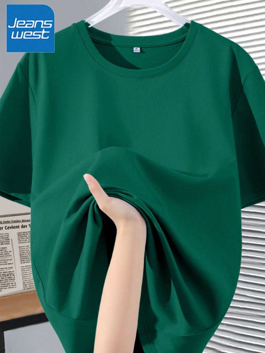 Camiseta de manga corta de talla grande para mujer , nueva ropa de verano popular para mujer de talla grande, corte holgado, 100% algodón puro, suave - fácil de usar, lavar y cuidar. - Verde Oscuro - Ver 1