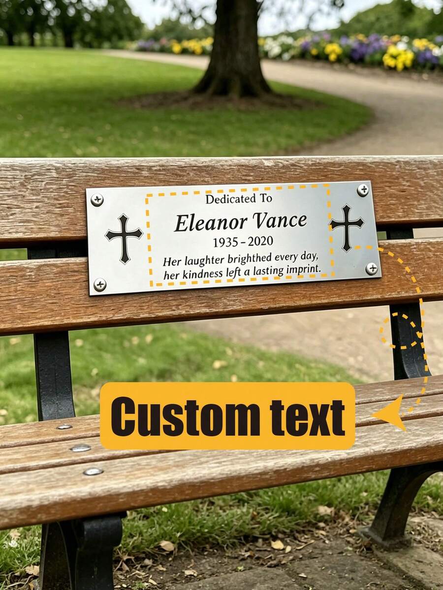 1pc Personalized Cross Bench Plaque, Memorial Plaque, Customized Name & Date Decor, Outdoor Memorial Plaque, Anniversary, Memorial, Pet Plaque, Garden Bench Plaque, Customized Metal Plaque - Multicolor - View 1