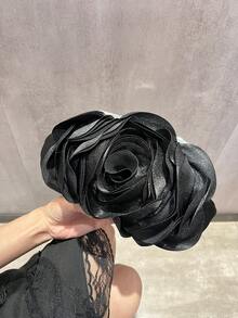 优雅浪漫3D立体花卉新娘包，婚礼手包，奢华花卉晚宴包，适合正式派对、伴娘、舞会礼服、鸡尾酒会等场合的女士斜挎包 - 黑色 - 查看 3