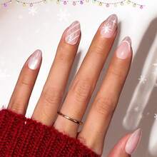 Beetles 32Pcs Christmas Snow Press On Nails, Short Almond 16 Sizes Nail Tips, Natural Salon Quality, Quick Drying Nail Glue Manicure For Women - 32Pcs Short Almond-Christmas Snow - 查看 2