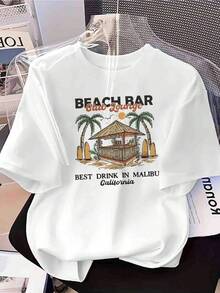 Women's Pure Cotton T-Shirt With A Simple And Versatile Design, Ideal For The Beach, Bar, Or Leisure Activities. Features A Crew Neck, Lightweight Construction, A Whimsical Design, And Iconic Quotes, Making It Perfect For Spring/Summer, Vacations, And Parties. Machine Washable And Comfortable For Casual Wear And Parties. - 白色 - 查看 7