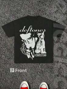 Men's Summer T-Shirt, Deftone Sub-Tonal Heavy Metal Band, (1 Piece) 100% Cotton, Casual Print, Crew Neck, Short Sleeve, Cotton T-Shirt, Gift, Summer, Unisex, 100% Pure Cotton Summer Party T-Shirts - 黑色8 - 查看 12