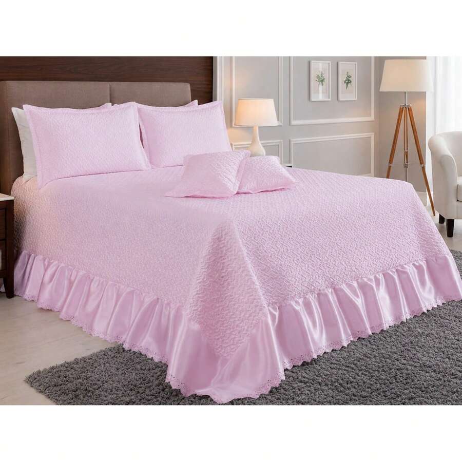Athena Queen Size 5-Piece Bedspread Kit - White - 粉色 - 查看 1