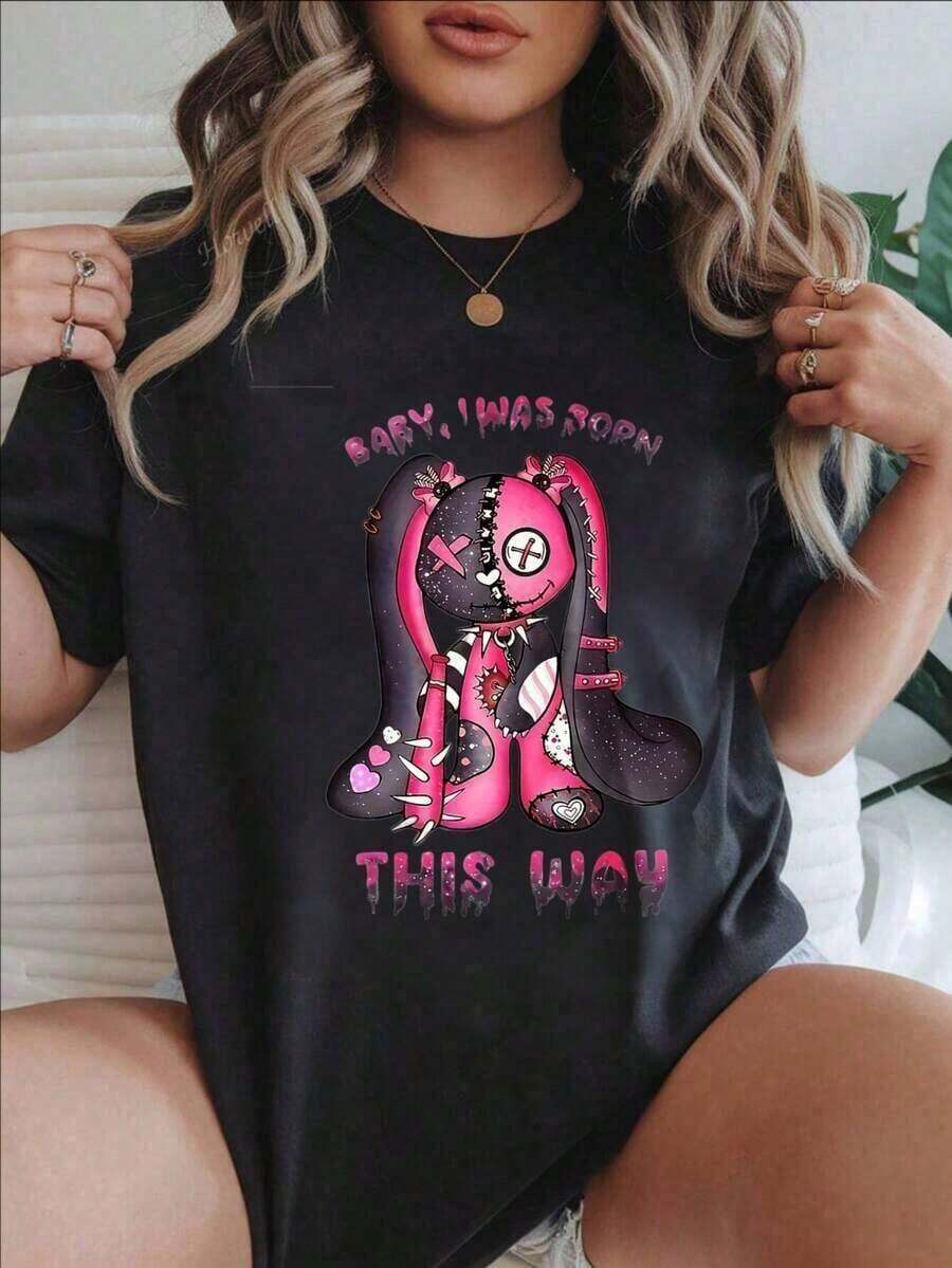 Baby I Was Born This Way - Camiseta Casual Estampada de Moda para Mujer, Adecuada para Todas las Temporadas
 Camiseta Blanca Nueva y Elegante, Camisetas Casuales de Manga Corta para Hombres y Mujeres, Transpirables y Cómodas - Negro - Ver 1