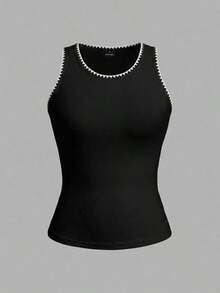 2 piezas de camiseta de tirantes de mujer de ajuste ceñido con estampado minimalista de letras de California en negro y blanco - 95% algodón, para primavera y verano, uso en todas las estaciones, vuelta al colegio, ropa de casa y deporte, estilo re - Blanco y Negro 2 - Ver 6