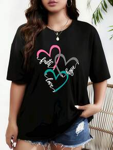 Camiseta Oversize Negra para Mujer Talla Grande - Manga Corta, Cuello Redondo, Cómoda y Elástica, Tejido Opaco y Corte Holgado para Primavera/Verano, Ropa Casual, Lavable a Máquina (Amigable con Curvas) - Esencial para Capas en Todas las Estaciones - Negro - Ver 2
