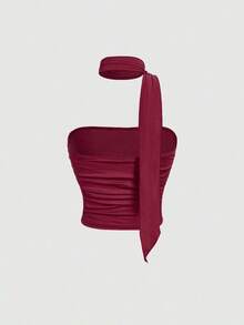MOD Set de 3 piezas de top corto de punto ajustado con volantes y tirantes de bufanda para mujeres - Multicolor - Ver 7