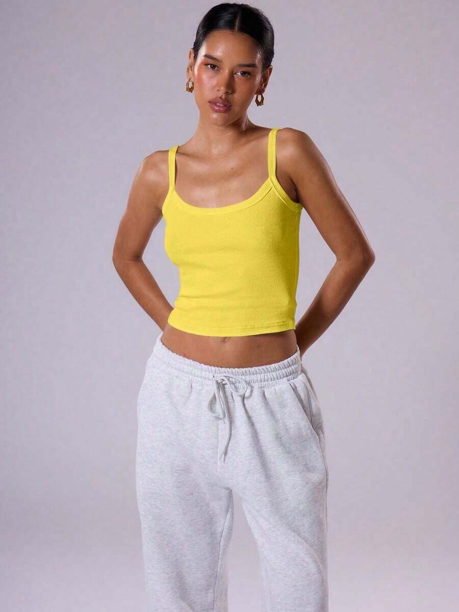 Camiseta de tirantes sencilla y lisa para mujer, básica casual para el día a día, parte de un armario cápsula, para uso diario, aeropuerto, vacaciones, vuelta al cole, elegante para primavera y verano, festivales - Amarillo - Ver 1