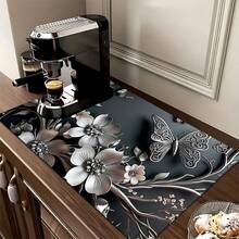 1pc Floral Pattern Absorbent Dish Drying Mat, Drip Mat For Espresso Machine, Sink Drain Mat, Faucet Pad, Bathroom Cup Mat, Kitchen & Bathroom Accessories - Multicolor - View 8