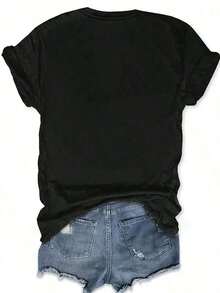 1PSCE Camiseta de Mujer Simple de Moda Europea y Americana, Camiseta Casual de Cuello Redondo con el Eslógan "Perfectly Imperfect", Corte Holgado, Mangas Cortas, Estampado de Letras, Top de Moda para Primavera y Verano, 100% Algodón, Camisetas Casuales de Uso Diario. - Negro - Ver 5