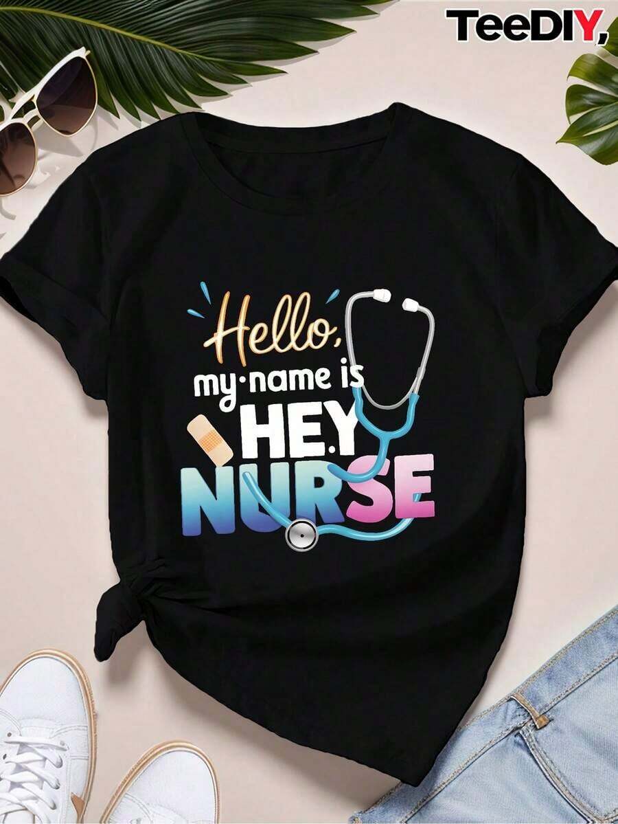 Women's Short-Sleeved T-Shirt With Round Neck, Printed, Made Of 100% Pure Cotton Fabric, Soft And Drapey, Suitable For Daily Wear, Office, School, Vacation, Camping, Versatile Style, Short Sleeves Make Your Summer More Vibrant And Colorful. - 黑色 - 查看 1