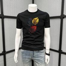 American Style Summer T-Shirt, Fashion Brand, Made Of High-Grammage Pure Cotton, Short Sleeve, Round Neck, Loose Fit, Versatile New Print Style For Men. - 黑色 - 查看 5