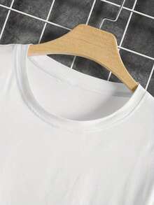 1528 Camiseta de manga corta con cuello redondo y estampado de letras para hombre, ropa casual de estilo urbano. - Blanco - Ver 4