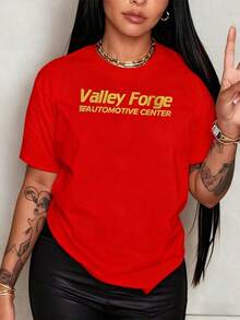 100% Cotton. Valley Forge Automotive Center Logo Representing Professionalism And Trust. Women's T-Shirt Made Of Soft And Breathable 100% Cotton, Ideal For A Casual And Comfortable Look. Women's Simple Solid Color T-Shirt, Loose And Slim Fit Casual Short Sleeve - 紅色的 - 查看 1