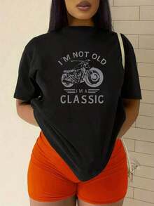 100% Cotton. Classic Motorcycle With An Inspiring Message Celebrating The Confidence, Inner Strength, And Free Spirit Of The Wearer. Women's 100% Cotton T-Shirts For Lasting Comfort And Authentic Style To Express Unique Personality. Women's Simple Solid Color T-Shirt, Loose And Slim Fit Casual Short Sleeve - 黑色 - 查看 3