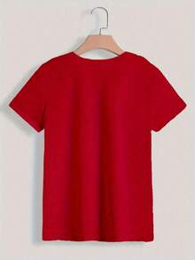 Women's Plus Size Sports T-Shirt, Loose Fit - Short Sleeve Floral Print Crew Neck T-Shirt, Soft Casual Blouse For Women, Casual Wear For Spring, Summer And Autumn, Gift For Halloween And Thanksgiving (Loose And Comfortable Fit) | Relaxed Fit | Cool Summer Clothes For Plus Size Women - 紅色 - 查看 2