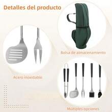 Juego de Barbecue con Diseño de Golf, 7 en 1 para Hombres, Kit de Utensilios de Cocina con Funda de Viaje, Herramientas asador con Mango cómodo, Acero Inoxidable de Alta Resistencia - Verde - Ver 3