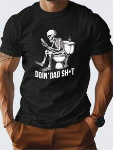 Men'S 'Doin' Dad Graphic T-Shirt - Funny Skeleton Design, Black, Casual Fit, Machine Washable, Summer Tee, Fathers Day Tshirt - Black - View 1