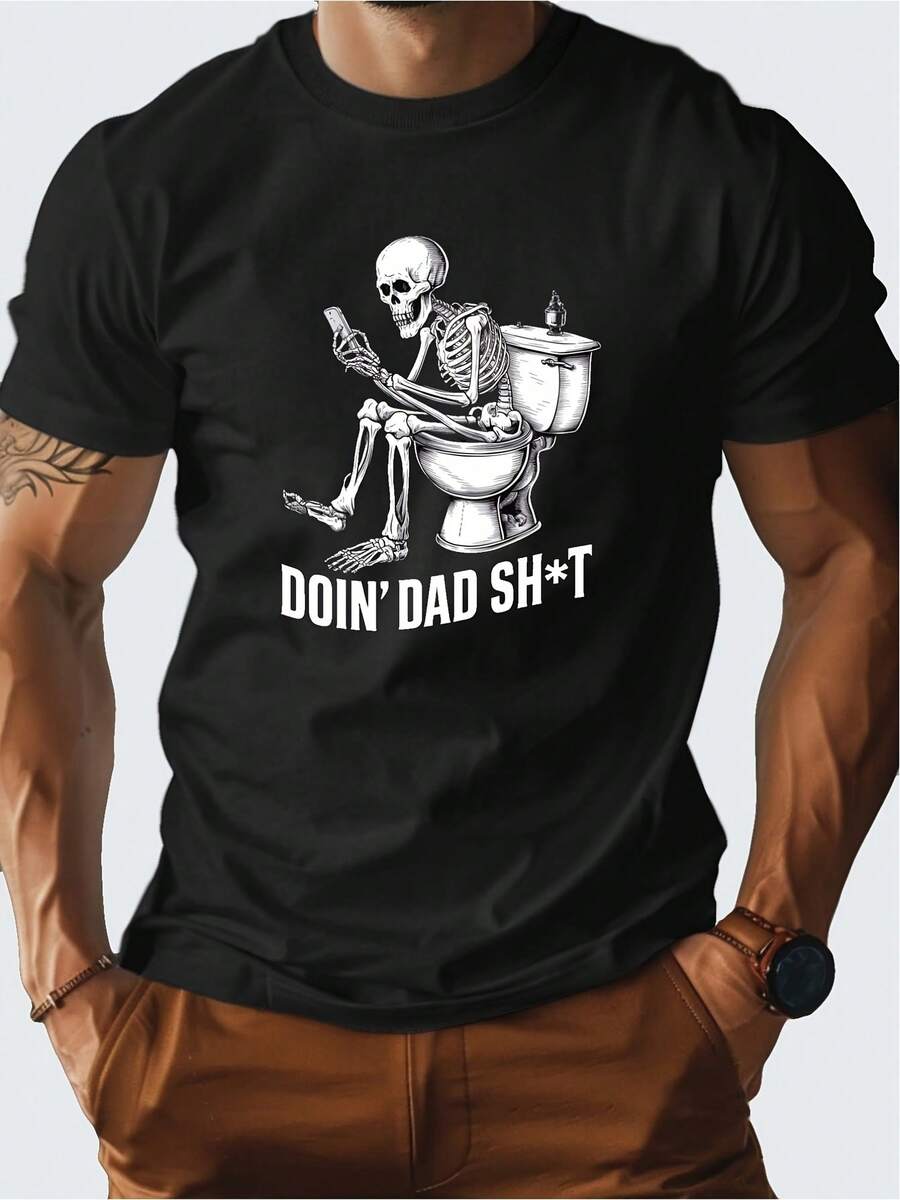Men'S 'Doin' Dad Graphic T-Shirt - Funny Skeleton Design, Black, Casual Fit, Machine Washable, Summer Tee, Fathers Day Tshirt - Black - View 1
