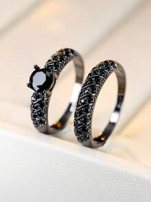1 Set Dark Minimalist Luxury Couple Rings, Simple Design Versatile Accessories - Ring Set - View 11