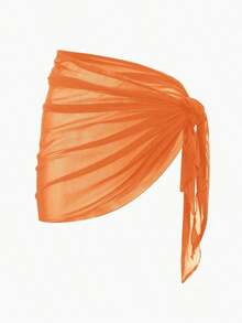 Falda pareo de malla de color sólido, perfecta para vacaciones en la playa. - Naranja - Ver 1