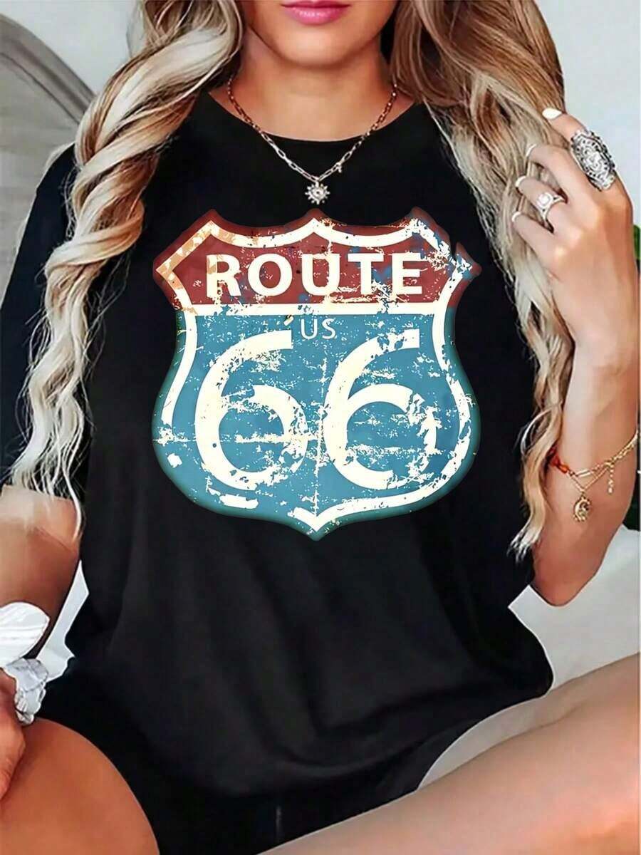 Women's Casual Graphic Print T-Shirt, Summer Outfit, Gift For Travel Lovers, Women's T-Shirts - 黑色 - 查看 1