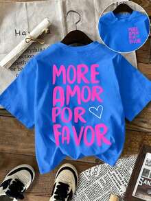 Women's T-Shirt, Casual Urban Style, Short Sleeve Graphic T-Shirt, Cute Summer T-Shirt - 藍色 - 查看 5