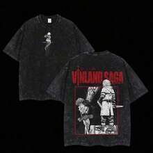 Mens Clothes;Summer TopsT Shirt Print ,Graphic-Cotton Tees Size Plus, Cartoon Round Neck Short Sleeve, Thorfinn Vinland Saga Anime Double Printed Vintage Washed Unisex Oversize Washed Heavyweight Cotton Tshirt, Anime Fan, Oversized Seamless ,Y2K,Oversized Shirt Men,With Shirt,Summer Tops,Shirt Suitablesummer Outfits FFVZ - 黑色 - 查看 7