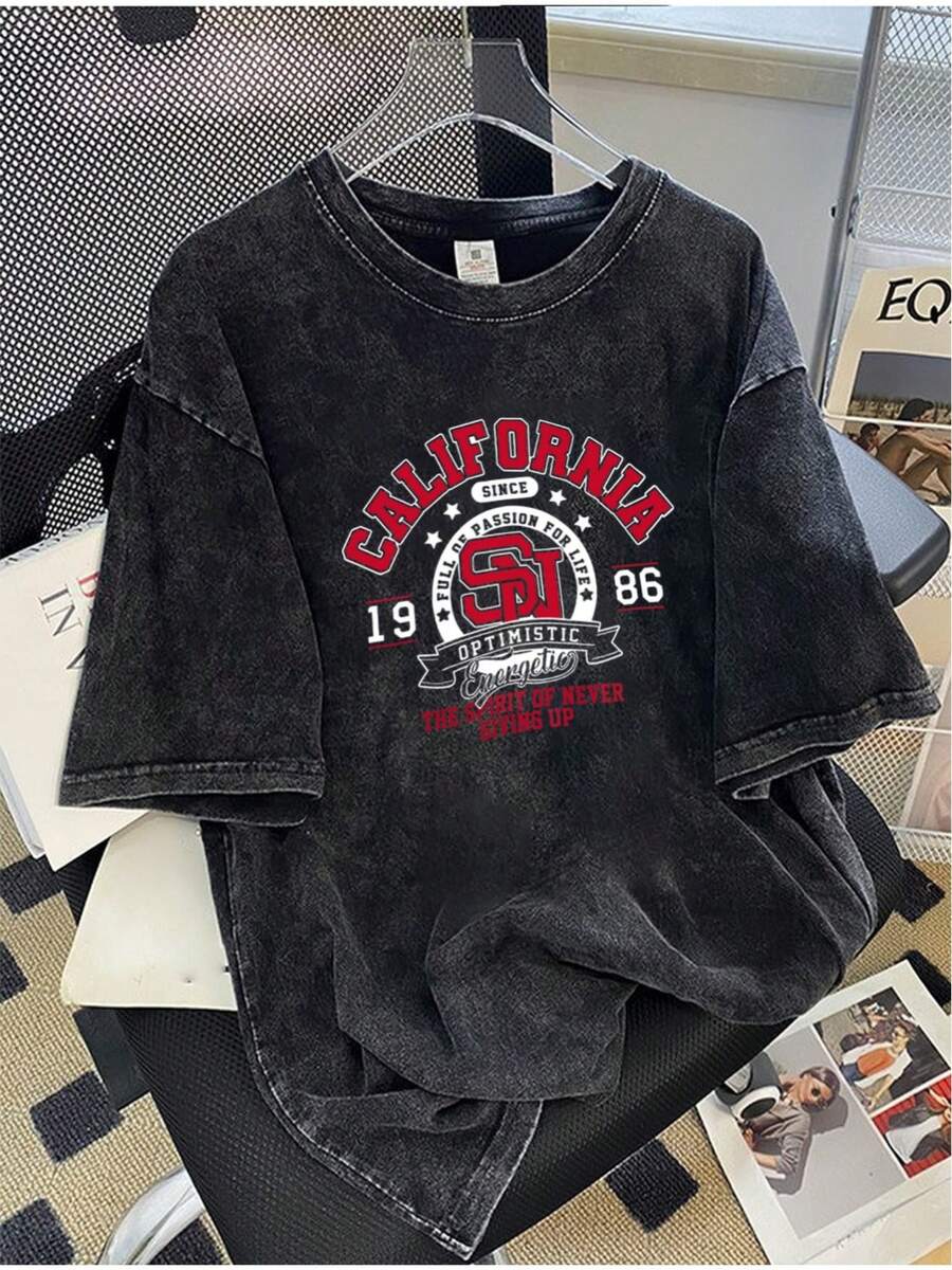 Nuevo modelo 2026,% algodón lavado, estilo casual urbano, adecuado para fiestas o festivales, tela suave y transpirable, diseño de patrón moderno, unisex, ligero y cómodo de llevar, diseño retro de moda. - Negro - Ver 1