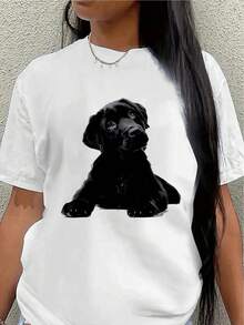 This Lightweight And Durable Short-Sleeved T-Shirt Features A Cute Lab Dog Puppy Design And Is Perfect For Casual Outings At Home, In The Park, Or At A Coffee Shop. It's An Ideal Choice For Dog Lovers And Is Comfortable To Wear. - 白色 - 查看 1