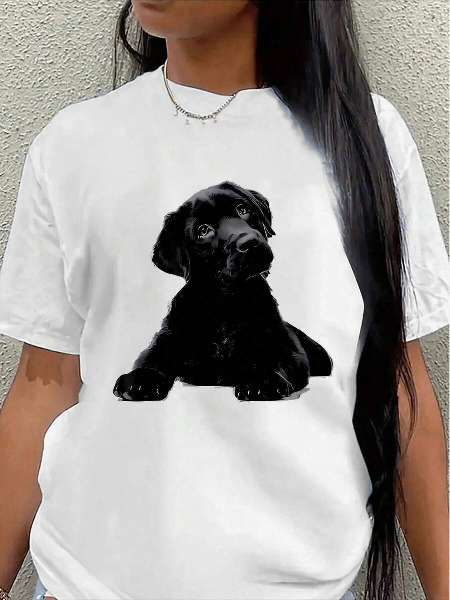 This Lightweight And Durable Short-Sleeved T-Shirt Features A Cute Lab Dog Puppy Design And Is Perfect For Casual Outings At Home, In The Park, Or At A Coffee Shop. It's An Ideal Choice For Dog Lovers And Is Comfortable To Wear. - 白色 - 查看 1