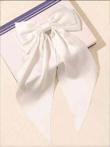 1 pieza Diadema de satén de seda blanca grande para mujer, pinza de pelo con lazo, pinza de pelo de cola larga para niñas, accesorio de pelo grande, adecuado para uso diario, atuendos de fiesta, pinza de pelo con lazo vintage, uso multiusos - Blanco - Ver 6