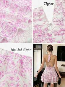 Vestido elegante y romántico de lunares en blanco y negro con cuello halter, cintura ajustada, volantes plisados, vestido corto, nuevo vestido de primavera/verano, vestido para cita de San Valentín, vestido casual de vacaciones, vestido romántico, vestido corto multicapa con volantes de primavera/verano, vestido francés, vestido de cumpleaños, vestido de vacaciones en la playa, vestido de invitada de boda, vestido elegante de fiesta - Rosa 2 - Ver 8