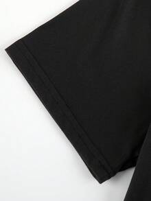 Women's Casual Blouse, Simple Style For Everyday Wear, Spring/Summer, Elegant, Round Neck, Polyester Fiber (Polyester), Letter Print, Women's T-Shirt, Comfortable, Soft, Simple For Everyday Wear, Short Sleeve Top - 黑色 - 查看 4