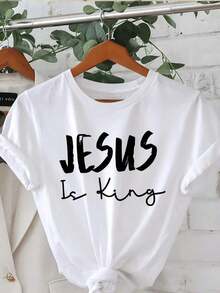 Camiseta gráfica Is King, de manga corta y cuello redondo, estilo casual para primavera y verano, camiseta para mujer, camiseta gráfica de manga corta y cuello redondo para mujer (temporada de vacaciones), transpirable y cómoda. - Blanco - Ver 2