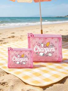 Multi-Color Mesh Pouch With Creative Charging Cable Theme Pattern, Data Cable Storage Bag, Charger Storage Bag, Zipper Design To Prevent Falling, Lightweight And Large Capacity, Multi-Functional Can Simultaneously Hold Earphones, Power Bank, Data Cable, Charger, Essential Fashionable Personalized Travel Makeup Bag - Multicolor - View 6