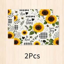 1 pieza Mantel individual de lino con girasol, tapete para desayuno, tapete para café, base para tazón, accesorio de cocina, fácil de limpiar, mantel para comedor, adecuado para el hogar, restaurante, decoración de restaurante, regalo de fiesta, regalo para amigos, juego de múltiples piezas - Multicolor - Ver 23