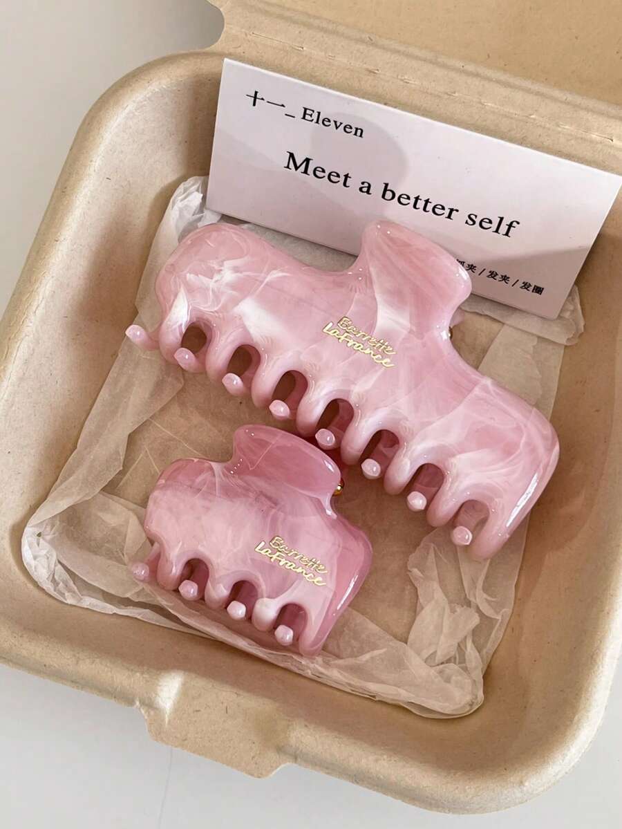 2pcs/1pc 4.53in/11.5cm Pink Hair Clips, Lightweight Plastic Hair Claws, Fashionable Versatile Elegant Minimalist Solid Color Hair Accessories Suitable For Daily Wear, Casual, Party, Commute, Beach, Vacation - Ponytail, Bun, Washing Face, Makeup - Multicolor - View 1