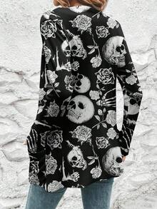 Chaqueta de cárdigan casual y holgada con estampado de calavera, de manga larga, adecuada para otoño/invierno, cárdigan de manga larga para otoño, ropa de mujer para Halloween, casual - Multicolor - Ver 2