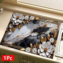 1pc Metal Silver Floral Pattern Printed Absorbent Dish Drying Mat, Concentrated Coffee Machine Countertop Absorbent Mat, Sink Drain Mat, Soft Faucet Absorbent Mat, Sink Cup Mat, Kitchen & Bathroom Accessories - Multicolor - View 15