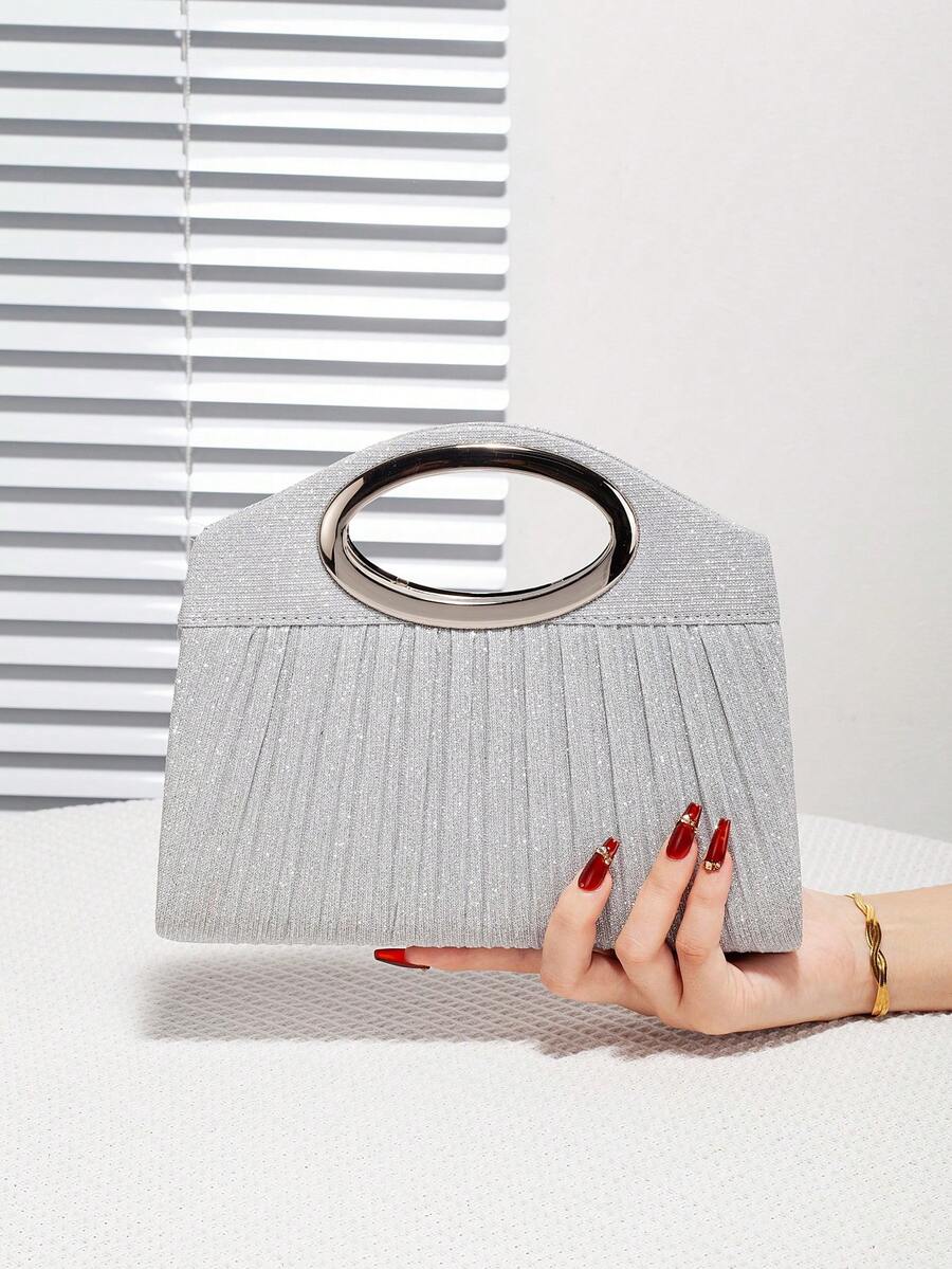 Women's Shiny Glitter Handbag With Ruffle, Iridescent Shoulder Crossbody Chain Bag, Fashion Versatile Purse With Minimalist Chain Hardware Design, Suitable For Party, Wedding, Prom, Banquet As A Perfect Gift For Her