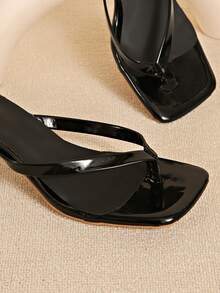 Sandal Selop Ujung Persegi Ukuran Besar untuk Musim Panas, Sandal Jepit Hak Tipis, Sandal Jepit Serbaguna dengan Hak Tipis untuk Wanita - Hitam - View 10